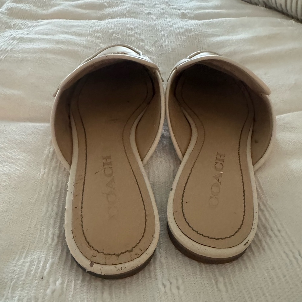 Coach White Leather Backless Loafers with Gold Logo - Picture 5 of 5